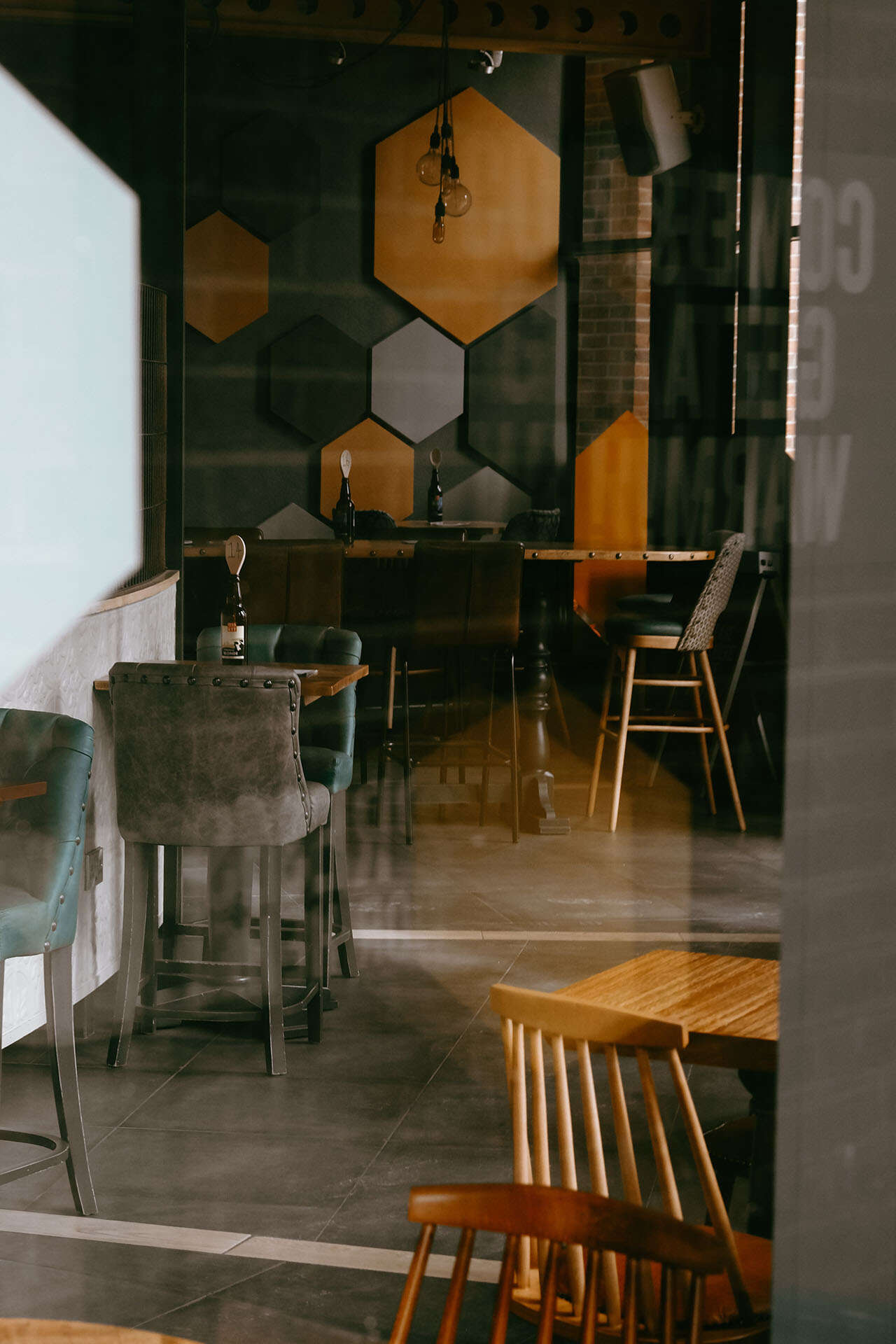 Interior of restaurant with tables and chairs